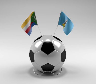 Komoros - Saint-Lucia Futbol Bayrakları, Beyaz Arkaplan - 3D Render