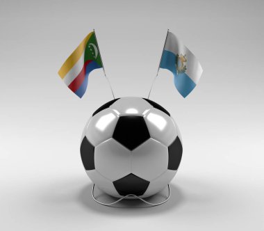 Komoros - San-Marino Futbol Bayrakları, Beyaz Arkaplan - 3D Render