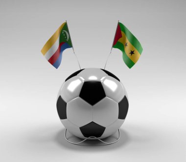 Komoros - Sao-Tome-Principe Futbol Bayrakları, Beyaz Arkaplan - 3D Render