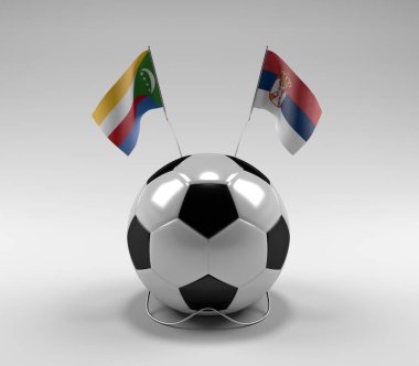 Komoros - Sırbistan Futbol Bayrakları, Beyaz Arkaplan - 3D Hazırlama