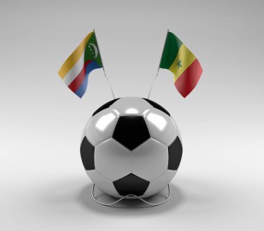 Komoros - Senegal Futbol Bayrakları, Beyaz Arkaplan - 3D Render