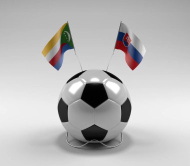 Komoros - Slovakya Futbol Bayrakları, Beyaz Arkaplan - 3D Render