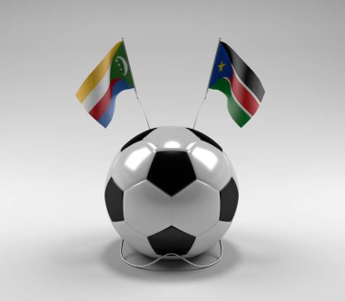 Komoros - Güney Sudan Futbol Bayrakları, Beyaz Arkaplan - 3D Render