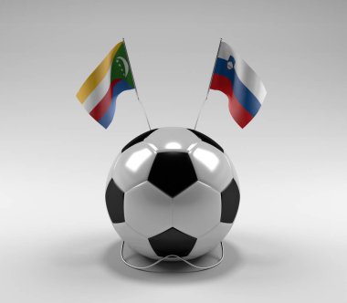 Komoros - Slovenya Futbol Bayrakları, Beyaz Arkaplan - 3D Render