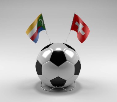 Komoros - İsviçre Futbol Bayrakları, Beyaz Arkaplan - 3D Render