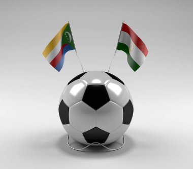 Komoros - Tacikistan Futbol Bayrakları, Beyaz Arkaplan - 3D Render