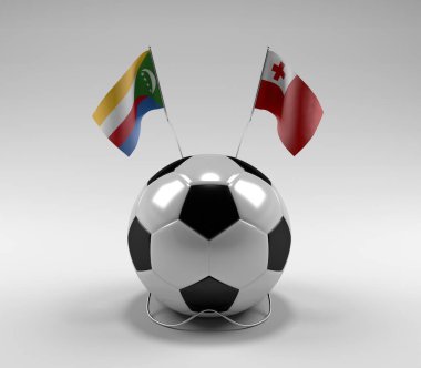 Komoros - Tonga Futbol Bayrakları, Beyaz Arkaplan - 3D Render