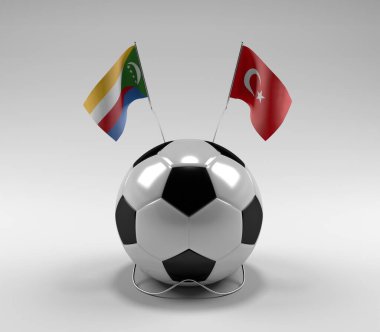 Komoros - Türkiye Futbol Bayrakları, Beyaz Arkaplan - 3D Render
