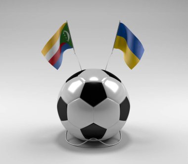 Komoros - Ukrayna Futbol Bayrakları, Beyaz Arkaplan - 3D Render