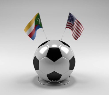 Komoros - Amerika Birleşik Devletleri Futbol Bayrakları, Beyaz Arkaplan - 3D Render