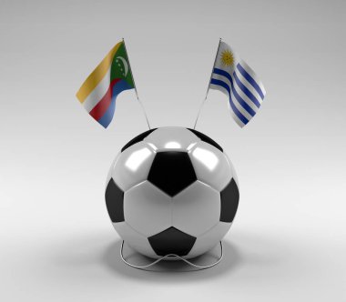 Komoros - Uruguay Futbol Bayrakları, Beyaz Arkaplan - 3D Render