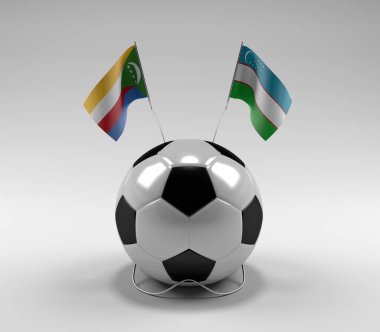 Comoros - Özbekistan Futbol Bayrakları, Beyaz Arkaplan - 3D Render