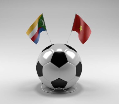 Komoros - Vietnam Futbol Bayrakları, Beyaz Arkaplan - 3D Render