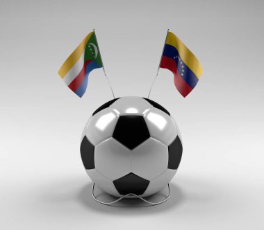 Komoros - Venezuela Futbol Bayrakları, Beyaz Arkaplan - 3D Render