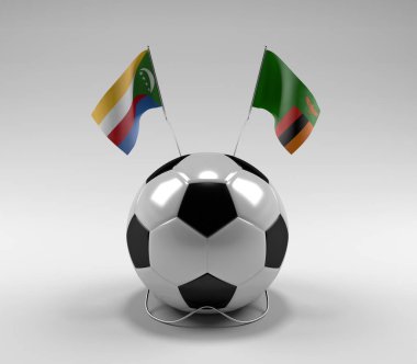 Komoros - Zambiya Futbol Bayrakları, Beyaz Arkaplan - 3D Render