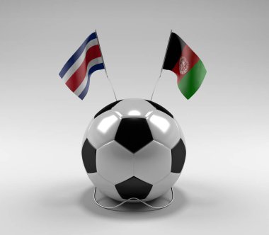 Kosta Rika - Afganistan Futbol Bayrakları, Beyaz Arkaplan - 3D Render