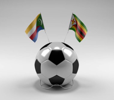 Komoros - Zimbabwe Futbol Bayrakları, Beyaz Arkaplan - 3D Render