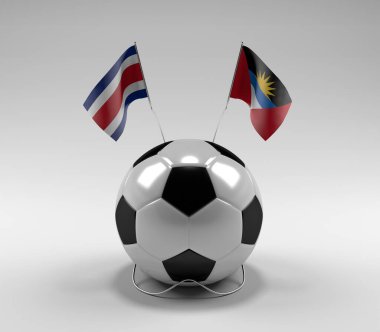 Kosta Rika - Antigua ve Barbuda Futbol Bayrakları, Beyaz Arkaplan - 3D Render