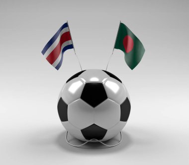 Kosta Rika - Bangladeş Futbol Bayrakları, Beyaz Arkaplan - 3D Render
