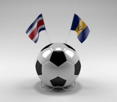 Costa-Rica - Barbados Futbol Bayrakları, Beyaz Arkaplan - 3D Render