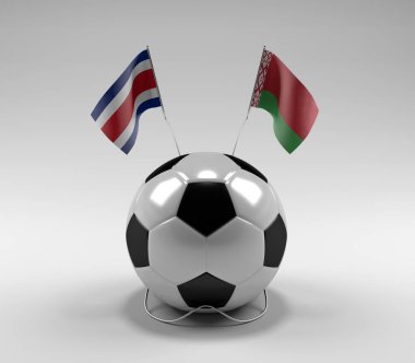 Kosta Rika - Belarus Futbol Bayrakları, Beyaz Arkaplan - 3D Render