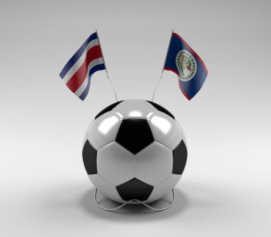 Kosta Rika - Belize Futbol Bayrakları, Beyaz Arkaplan - 3D Render