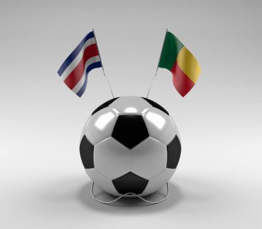 Kosta Rika - Benin Futbol Bayrakları, Beyaz Arkaplan - 3D Render