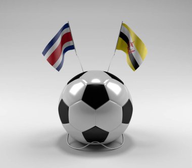 Kosta Rika - Brunei Futbol Bayrakları, Beyaz Arkaplan - 3D Render