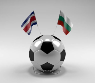 Kosta Rika - Bulgaristan Futbol Bayrakları, Beyaz Arkaplan - 3D Render