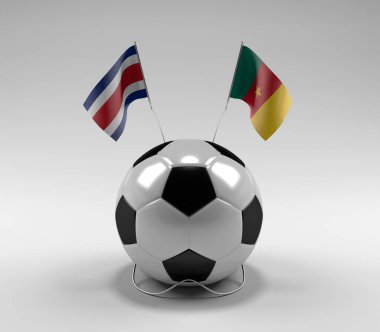 Costa-Rica - Kamerun Futbol Bayrakları, Beyaz Arkaplan - 3D Render