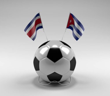 Kosta Rika - Küba Futbol Bayrakları, Beyaz Arkaplan - 3D Render