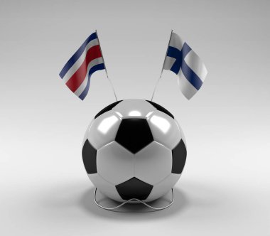 Kosta Rika - Finlandiya Futbol Bayrakları, Beyaz Arkaplan - 3D Render