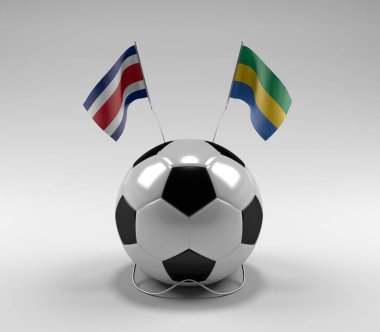 Kosta Rika - Gabon Futbol Bayrakları, Beyaz Arkaplan - 3D Render