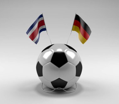 Kosta Rika - Almanya Futbol Bayrakları, Beyaz Arkaplan - 3D Render