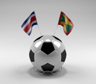 Kosta Rika - Grenada Futbol Bayrakları, Beyaz Arkaplan - 3D Render