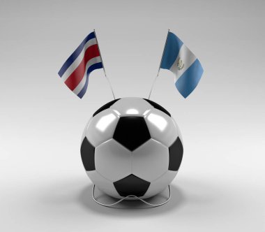 Kosta Rika - Guatemala Futbol Bayrakları, Beyaz Arkaplan - 3D Render