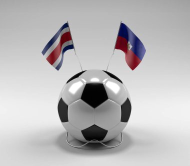 Kosta Rika - Haiti Futbol Bayrakları, Beyaz Arkaplan - 3D Render