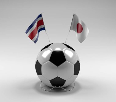 Kosta Rika - Japonya Futbol Bayrakları, Beyaz Arkaplan - 3D Render
