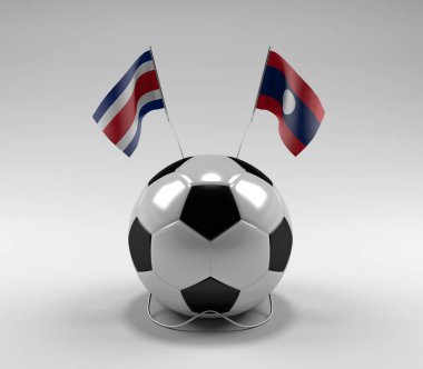 Kosta Rika - Laos Futbol Bayrakları, Beyaz Arkaplan - 3D Render