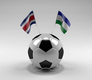 Kosta Rika - Lesotho Futbol Bayrakları, Beyaz Arkaplan - 3D Render