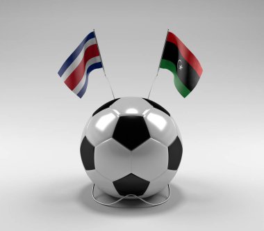 Kosta Rika - Libya Futbol Bayrakları, Beyaz Arkaplan - 3D Render