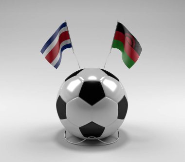 Costa-Rica - Malawi Futbol Bayrakları, Beyaz Arkaplan - 3D Render
