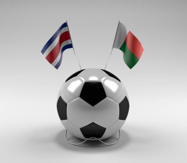 Kosta Rika - Madagaskar Futbol Bayrakları, Beyaz Arkaplan - 3D Render