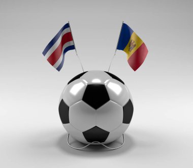 Kosta Rika - Moldova Futbol Bayrakları, Beyaz Arkaplan - 3D Render
