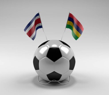 Kosta Rika - Mauritius Futbol Bayrakları, Beyaz Arkaplan - 3D Render