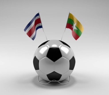 Costa-Rica - Myanmar Futbol Bayrakları, Beyaz Arkaplan - 3D Render