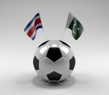 Kosta Rika - Pakistan Futbol Bayrakları, Beyaz Arkaplan - 3D Render