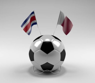 Kosta Rika - Katar Futbol Bayrakları, Beyaz Arkaplan - 3D Render