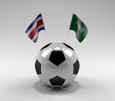 Kosta Rika - Suudi Arabistan Futbol Bayrakları, Beyaz Arkaplan - 3D Render