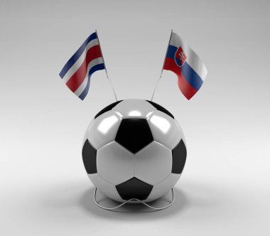 Costa-Rica - Slovakya Futbol Bayrakları, Beyaz Arkaplan - 3D Render